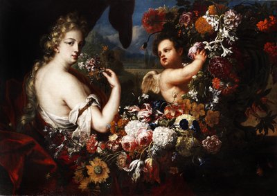 Venus and Cupid in Flower Garlands by Gaspar Pieter II Verbruggen